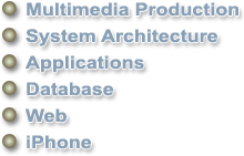 Bullet List: Multimedia Production, System Architecture, Applications, Database, Web, iPhone